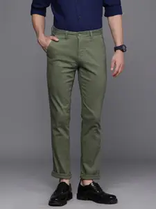 Louis Philippe Sport Men Olive Green Solid Slim Fit Trousers
