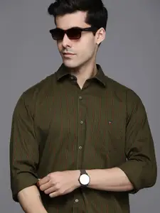 Louis Philippe Sport Men Olive Green Slim Fit Striped Casual Shirt