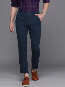 Louis Philippe Sport Men Navy Blue Slim Fit Low-Rise Regular Trousers