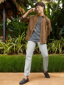 Louis Philippe Sport Men Grey Textured Slim Fit Mid-Rise Regular Trousers