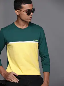 Louis Philippe Jeans Men Green & Yellow Colourblocked Pure Cotton T-shirt