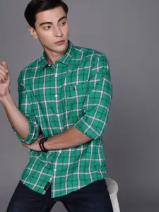 Louis Philippe Jeans Men Green & Red Slim Fit Checked Pure Cotton Casual Shirt