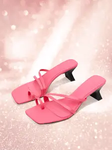 MANGO Women Pink Solid Straps Leather Block Heels