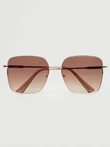 MANGO Women Brown Lens & Gold-Toned Rectangle Sunglasses with UV Protected Lens