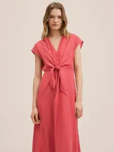 MANGO Red Solid A-Line Midi Dress