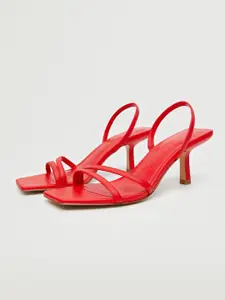 MANGO Women Red Solid Leather Heels