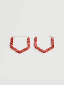 MANGO Maroon & Gold-Toned Geometric Drop Earrings
