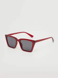 MANGO Women Grey Lens & Maroon Square Sunglasses with UV Protected Lens