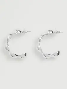 MANGO Silver-Toned Crescent Shaped Half Hoop Earrings