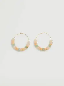 MANGO Gold-Toned & Peach-Coloured Beaded Circular Hoop Earrings