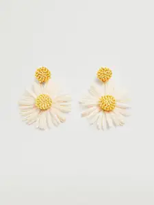 MANGO Cream-Coloured & Yellow Floral Drop Earrings