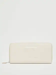 MANGO Women Off White Solid Brand Logo Embossed Zip Around Wallet