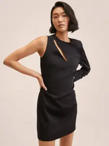 MANGO Women Black Solid One Shoulder Sheath Mini Dress
