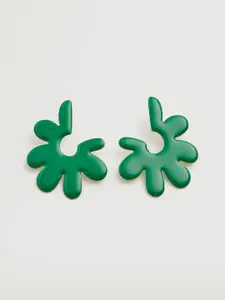 MANGO Green Solid Floral Drop Earrings