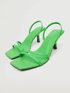 MANGO Women Green Solid Leather Heels