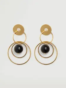 MANGO Gold-Toned & Black Beaded Circular Drop Earrings