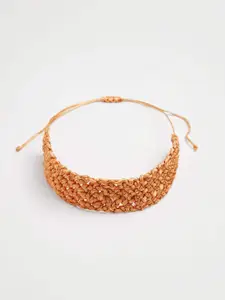 MANGO Women Orange Braided Choker Necklace