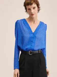 MANGO Blue & Black Print Shirt Style Top