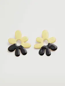 MANGO Black & Yellow Floral Drop Earrings