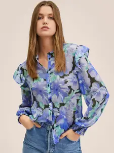 MANGO Women Blue Floral Print Casual Shirt