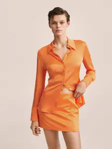 MANGO Women Orange Solid Casual Shirt