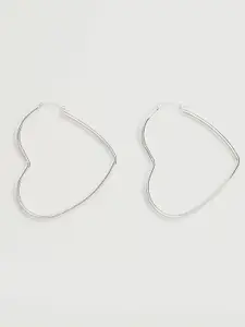 MANGO Silver-Toned Heart Shaped Drop Earrings