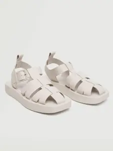 MANGO Women Grey Solid Open Toe Flats