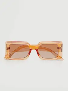 MANGO Women Brown Lens & Orange Rectangle Sunglasses with UV Protected Lens