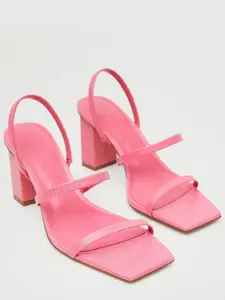 MANGO Pink Textured Block Heels