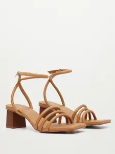 MANGO Camel Brown Solid Mid-Top Block Heels