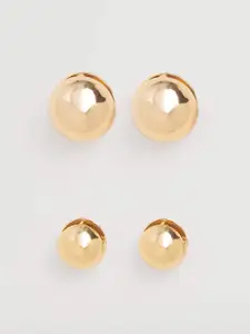 MANGO Women Pack of 2 Gold-Toned Circular Drop Earrings