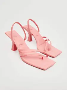 MANGO Women Pink Leather Block Heels