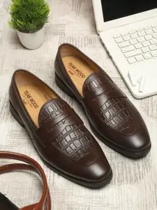 Teakwood Leathers Men Brown Textured Leather Formal Slip-On shoes