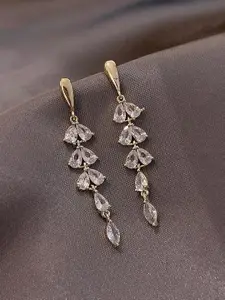 OOMPH Gold-Toned & White Leaf Shaped Drop Earrings