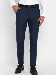Turtle Men Navy Blue Skinny Fit Cotton Trousers