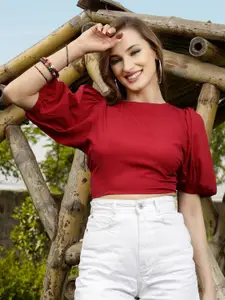 Sera Burgundy Styled Back Crop Top