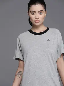 ADIDAS Women Grey Melange T-shirt
