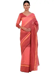 KALINI Pink & Gold-Toned Striped Cotton Silk Saree