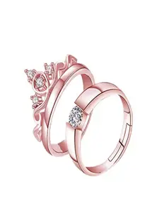 I Jewels Rose Gold & White Rose Gold Plated Adjustable Couple Rings