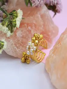 I Jewels Women Gold & White 18k Gold Plated Clustered Pearls Adjustable Finger Ring