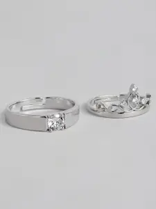 I Jewels Silver Platinum Plated Adjustable Couple Rings