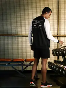 Reebok Men Black & White Training Hustle Sporty Jacket
