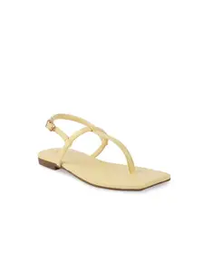 Shoetopia Girls Yellow Open Toe T-Strap Flats with Buckles