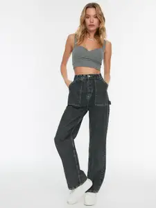 Trendyol Women Charcoal Wide Leg High-Rise Jeans