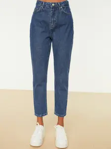 Trendyol Women Navy Blue Mom Fit High-Rise Pure Cotton Jeans