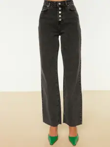 Trendyol Women Charcoal Grey Wide Leg High-Rise Light Fade Jeans