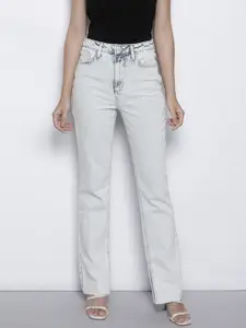 Trendyol Women Light Blue Solid Flared High-Rise Jeans