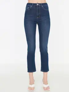 Trendyol Women Navy Blue Light Fade Stretchable High Waist Slim Fit Jeans