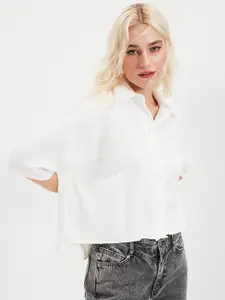 Trendyol Women White Solid Boxy Casual Shirt