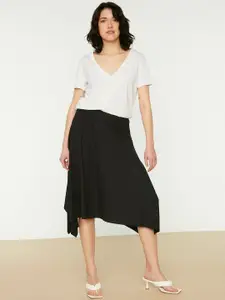 Trendyol Women Black Solid Asymmetric A-Line Midi Skirt